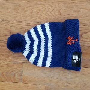 New Era chunky stripe wool hat NY Mets with pom pom womens